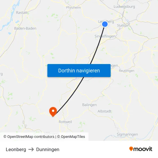 Leonberg to Dunningen map