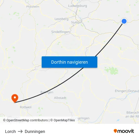 Lorch to Dunningen map