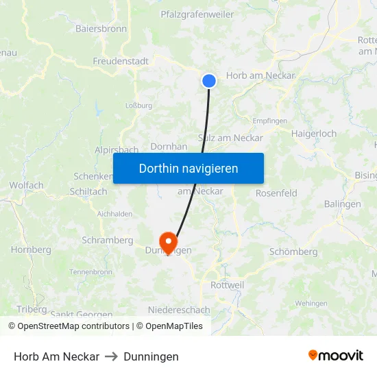 Horb Am Neckar to Dunningen map