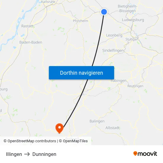 Illingen to Dunningen map