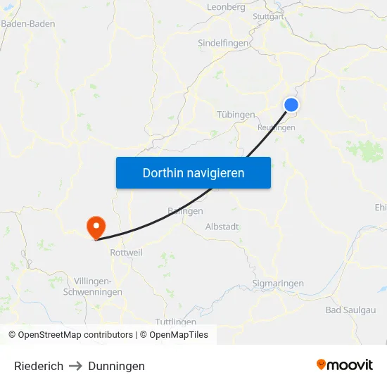 Riederich to Dunningen map