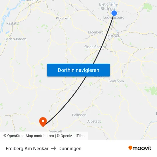 Freiberg Am Neckar to Dunningen map