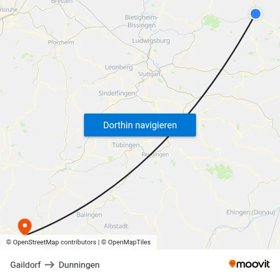 Gaildorf to Dunningen map