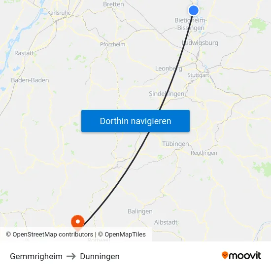 Gemmrigheim to Dunningen map