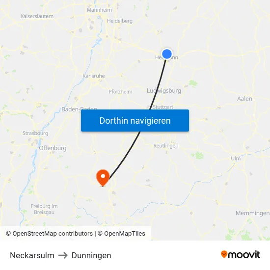 Neckarsulm to Dunningen map