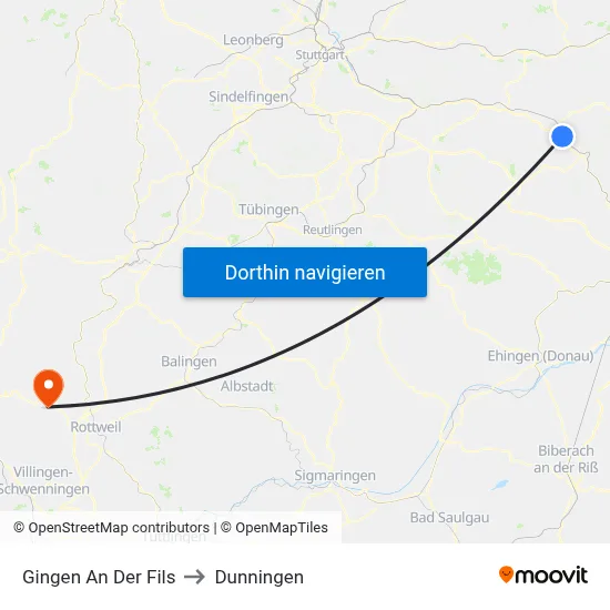 Gingen An Der Fils to Dunningen map