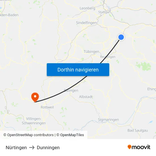 Nürtingen to Dunningen map
