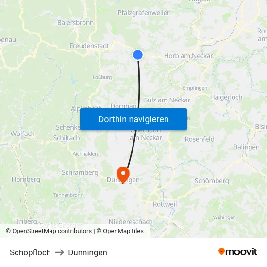 Schopfloch to Dunningen map