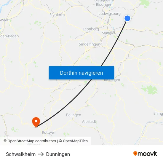 Schwaikheim to Dunningen map