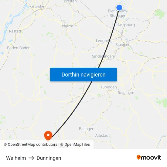 Walheim to Dunningen map