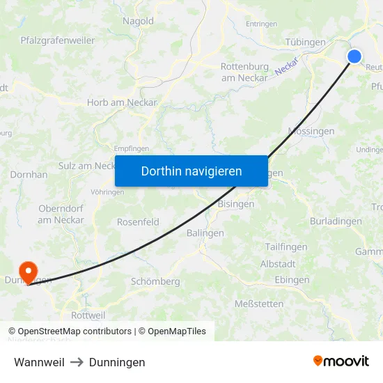 Wannweil to Dunningen map