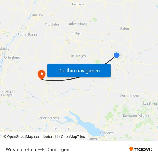Westerstetten to Dunningen map