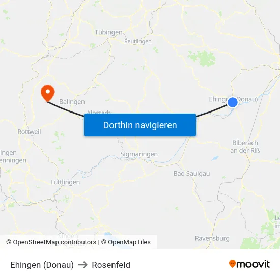 Ehingen (Donau) to Rosenfeld map
