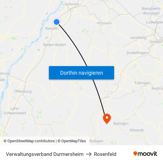 Verwaltungsverband Durmersheim to Rosenfeld map