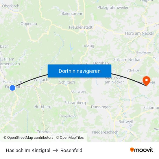 Haslach Im Kinzigtal to Rosenfeld map