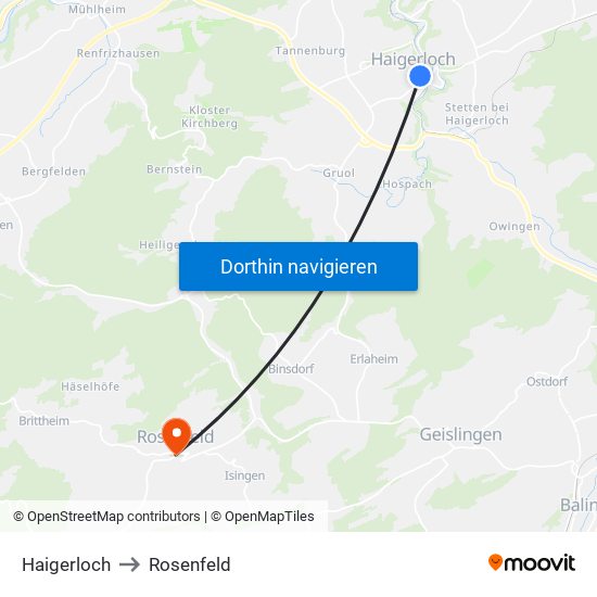 Haigerloch to Rosenfeld map