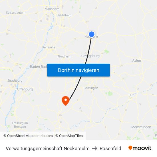 Verwaltungsgemeinschaft Neckarsulm to Rosenfeld map