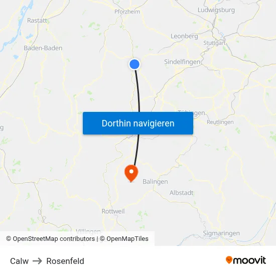 Calw to Rosenfeld map