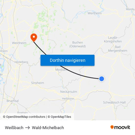 Weißbach to Wald-Michelbach map