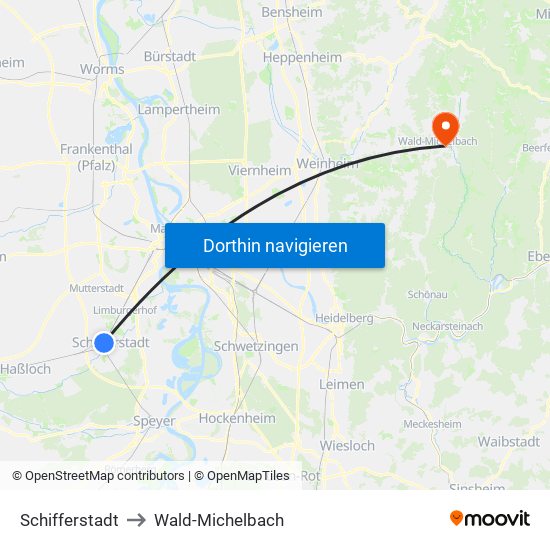 Schifferstadt to Wald-Michelbach map