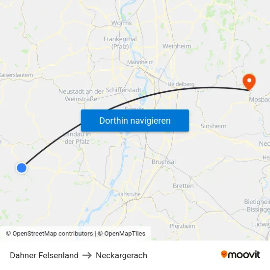 Dahner Felsenland to Neckargerach map