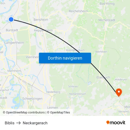 Biblis to Neckargerach map