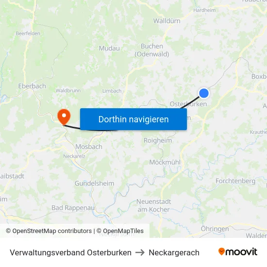 Verwaltungsverband Osterburken to Neckargerach map