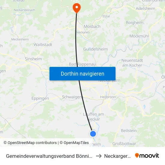 Gemeindeverwaltungsverband Bönnigheim to Neckargerach map
