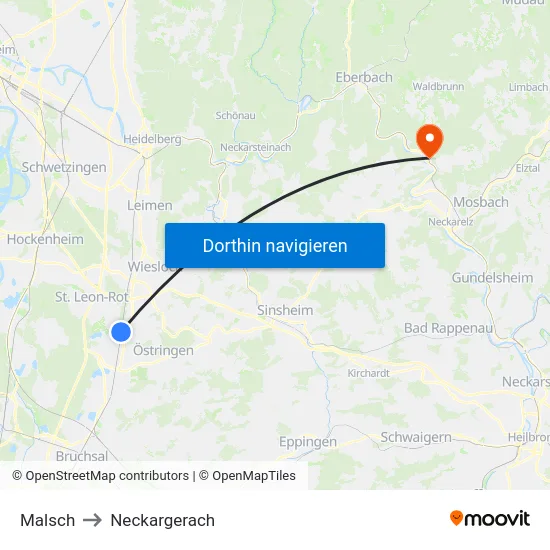Malsch to Neckargerach map