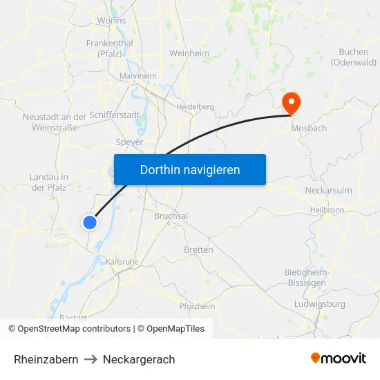 Rheinzabern to Neckargerach map