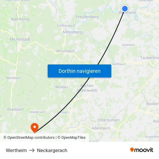 Wertheim to Neckargerach map