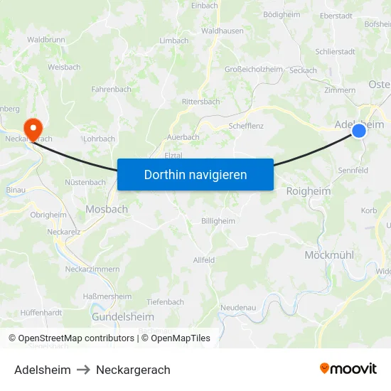 Adelsheim to Neckargerach map