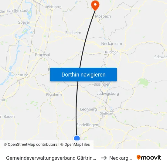 Gemeindeverwaltungsverband Gärtringen/Ehningen to Neckargerach map