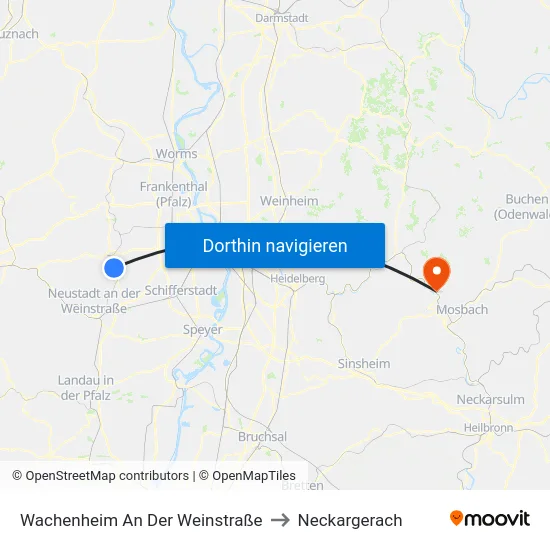 Wachenheim An Der Weinstraße to Neckargerach map
