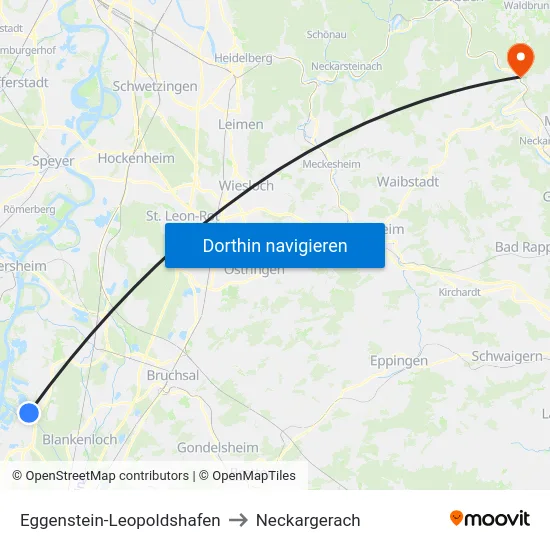 Eggenstein-Leopoldshafen to Neckargerach map