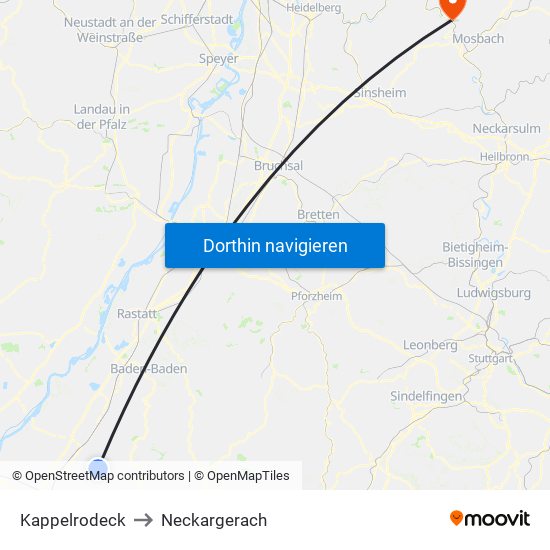 Kappelrodeck to Neckargerach map