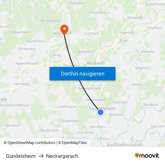 Gundelsheim to Neckargerach map