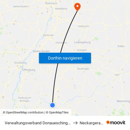 Verwaltungsverband Donaueschingen to Neckargerach map