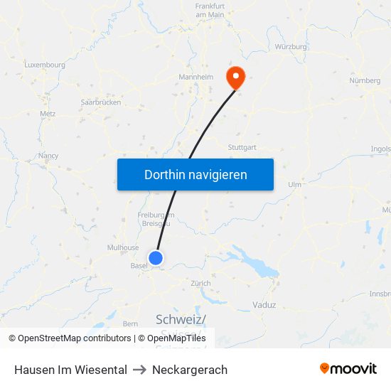 Hausen Im Wiesental to Neckargerach map