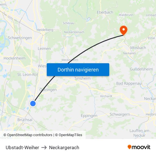 Ubstadt-Weiher to Neckargerach map