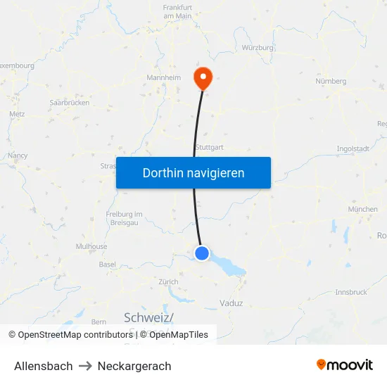 Allensbach to Neckargerach map
