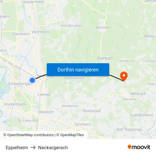 Eppelheim to Neckargerach map