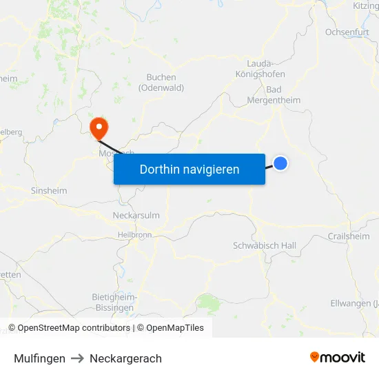 Mulfingen to Neckargerach map