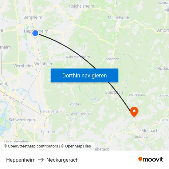 Heppenheim to Neckargerach map