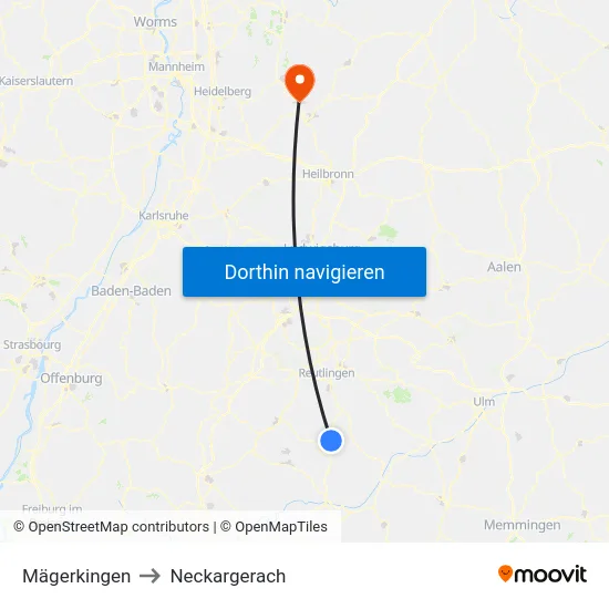 Mägerkingen to Neckargerach map