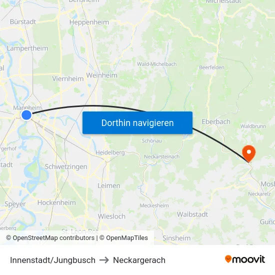 Innenstadt/Jungbusch to Neckargerach map