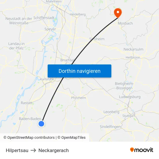 Hilpertsau to Neckargerach map