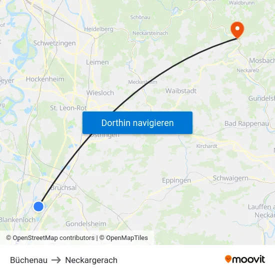 Büchenau to Neckargerach map