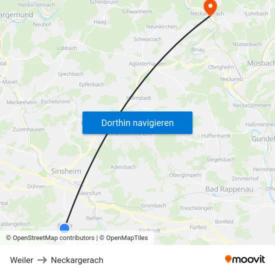 Weiler to Neckargerach map