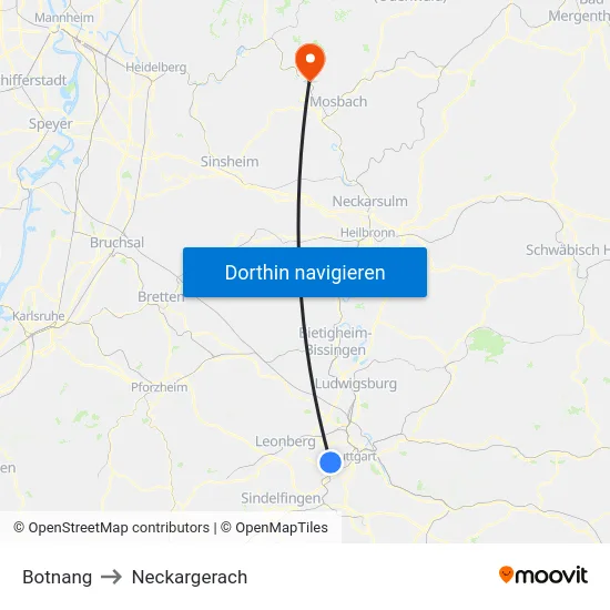 Botnang to Neckargerach map